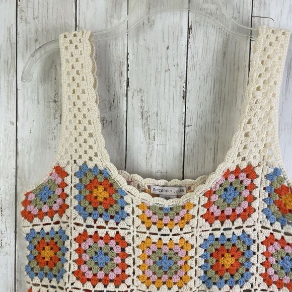 Sincerely Jules Granny Square Sleeveless Cropped  Sweater Sz XL Boho Multicolor - Picture 3 of 8